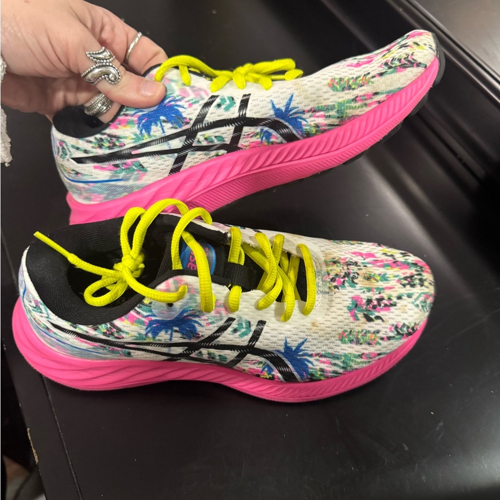 ASICS Women's Pink and Yellow Athletic Shoes - Picture 2 of 6